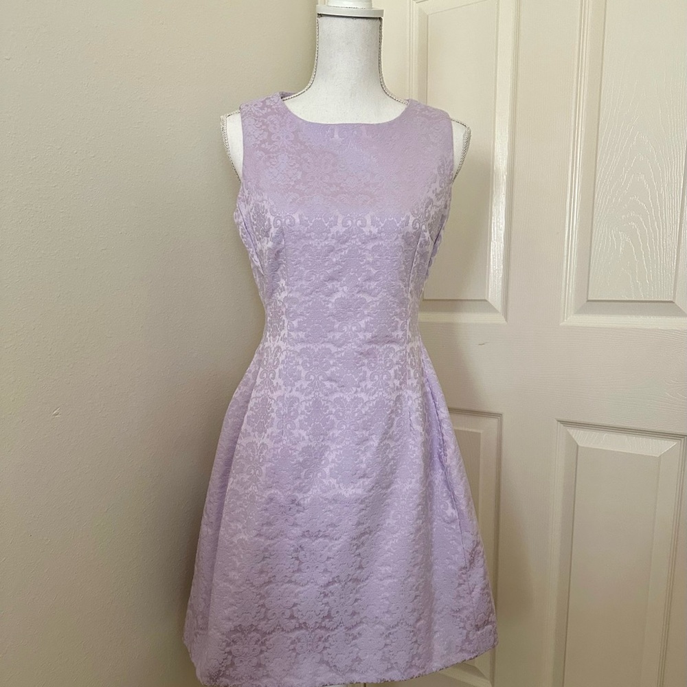Eva Mendes Lilac Brocade Dress